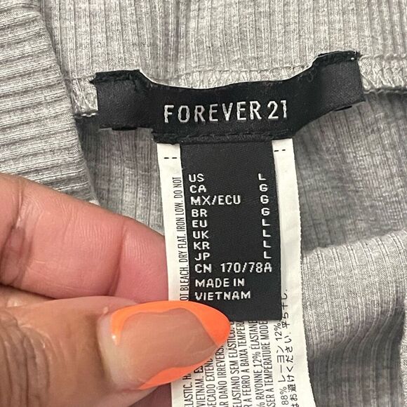 Forever 21 Gray Ribbed High Rise Flare Leggings L – Wide Waistband Rayon/Spandex - Picture 9 of 11